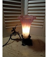 Vintage Cherub Metal Floral Trumpet Tulip Pink White Might Light Lamp Wo... - £13.43 GBP