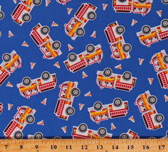 Cotton Firemen Fire Department Fire Trucks Blue Fabric Print by the Yard D577.39 - £10.22 GBP