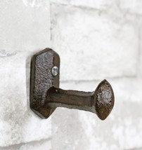 Set of 3 Cast Iron Rustic Western Rugged Railroad Nail Spike Wall Hanger Hooks - £14.65 GBP