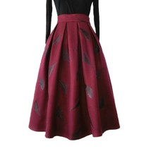 Black Pleated Midi Skirt Outfit Women Plus Size Winter Woolen Midi Skirt image 10