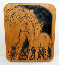 Solid Wood Hand Engraved Horse &amp; Mare Plaque ~ Charles W. Christmas 9&quot;W x 11&quot;H - £19.97 GBP