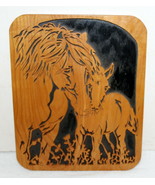 Solid Wood Hand Engraved Horse &amp; Mare Plaque ~ Charles W. Christmas 9&quot;W ... - $34.12 CAD