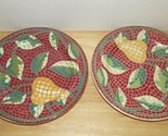 Pier 1 Mosaic Fruit red green pear leaves Salad luncheon 2 plate set lot... - $13.50