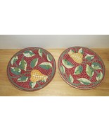 Pier 1 Mosaic Fruit red green pear leaves Salad luncheon 2 plate set lot... - £10.60 GBP