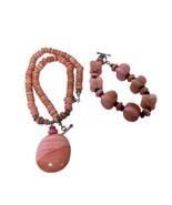 Pink Opal Large Pendant Necklace 18” + Bracelet 8” Fits Like 6.5” READ Boho - £62.84 GBP