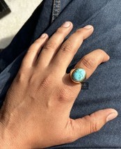 Men Tibetan Turquoise Signet Ring Men Pinky Index Ring Gold Signet Ring Jewelry - £81.82 GBP