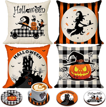 Halloween Spooky Pillow Cover 18 X 18 Set of 4 with 4 Bonus Coasters, Buffalo Ch - £15.58 GBP