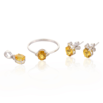 White Gold Yellow Sapphire Combo Jewelry Set - £502.70 GBP