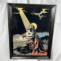 Vintage Jesus Christ Velvet Painting Garden Gethsemane Mount Olive 27x21 Framed - $39.99