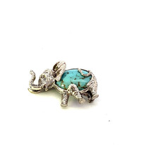 Vintage Signed Beau Sterling Wrapped Turquoise Stone Elephant Shape Brooch Pin - £50.61 GBP