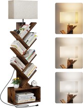 6 Tier Tree Bookshelf With Light, Narrow Bookcase Tower, Tall, Rustic Brown - $89.98