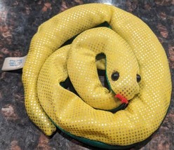 Vintage Geckoz Brand Sand-Filled Small Coiled Green &amp; Yellow Snake Plush - £15.91 GBP