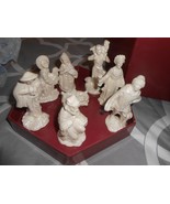 Vintage Lot 8 Nativity porcelain white chalk like Figurines in Pretty Ha... - $21.03