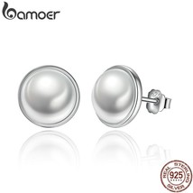 Fashion 925 Sterling Silver Elegant Beauty, Round White Pearl Stud Earrings Wome - £17.26 GBP