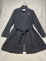 Michael Kors wool blend longline Women’s Black Belted Wrap Coat Wool Coat Size L - £54.19 GBP