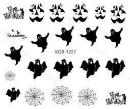 Nail Art Water Transfer Stickers Decal Halloween black cat ghosts web KoB-1227 - £2.40 GBP