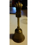 043 Vintage Antique Brass Hand Bell Asian? 8 Inches Tall African? - £21.08 GBP