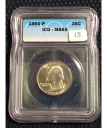 1980-P 25C Washington Quarter MS65 ICG Certified Gem Brilliant UNC - $15.67