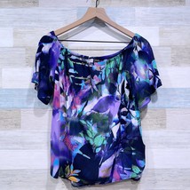 Clara Sun Woo Floral Off The Shoulder Blouse Purple Work Travel Womens XS - $39.59