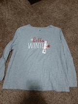 GRAY COTTON 2XL &quot;HELLO WINTER&quot; TEE BLOUSE LONG SLEEVE TOP - £9.87 GBP