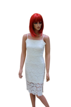 Sexy Express Womens 12 White Lacy Sheath Dress Adjustable Spaghetti Straps Lined - £12.02 GBP