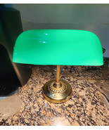 Green Glass Bankers Lawyer Desk Lamp Brass Color Metal Base Vintage Test... - $136.75 CAD