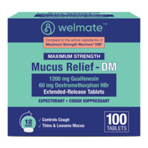 WELMATE Maximum Strength Mucus Relief DM - 1200mg Guaifenesin &amp; 60mg DXM, 12-Hr  - £47.17 GBP