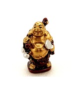 Budai, Chinese Laughing &quot;Hobo&quot; Buddha, Cherry Resin w/Gold Figurine, Vin... - $275.58 MXN