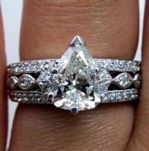 3.5CT Pear Shape LabCreated Diamond Engagement Ring Bridal Set 14K White Gold FN - £86.31 GBP