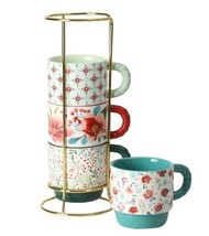 Five (5) Piece Pioneer Woman ~ MERRY MEADOWS FLORAL ~ Stacking Mugs w/Rack - $46.75
