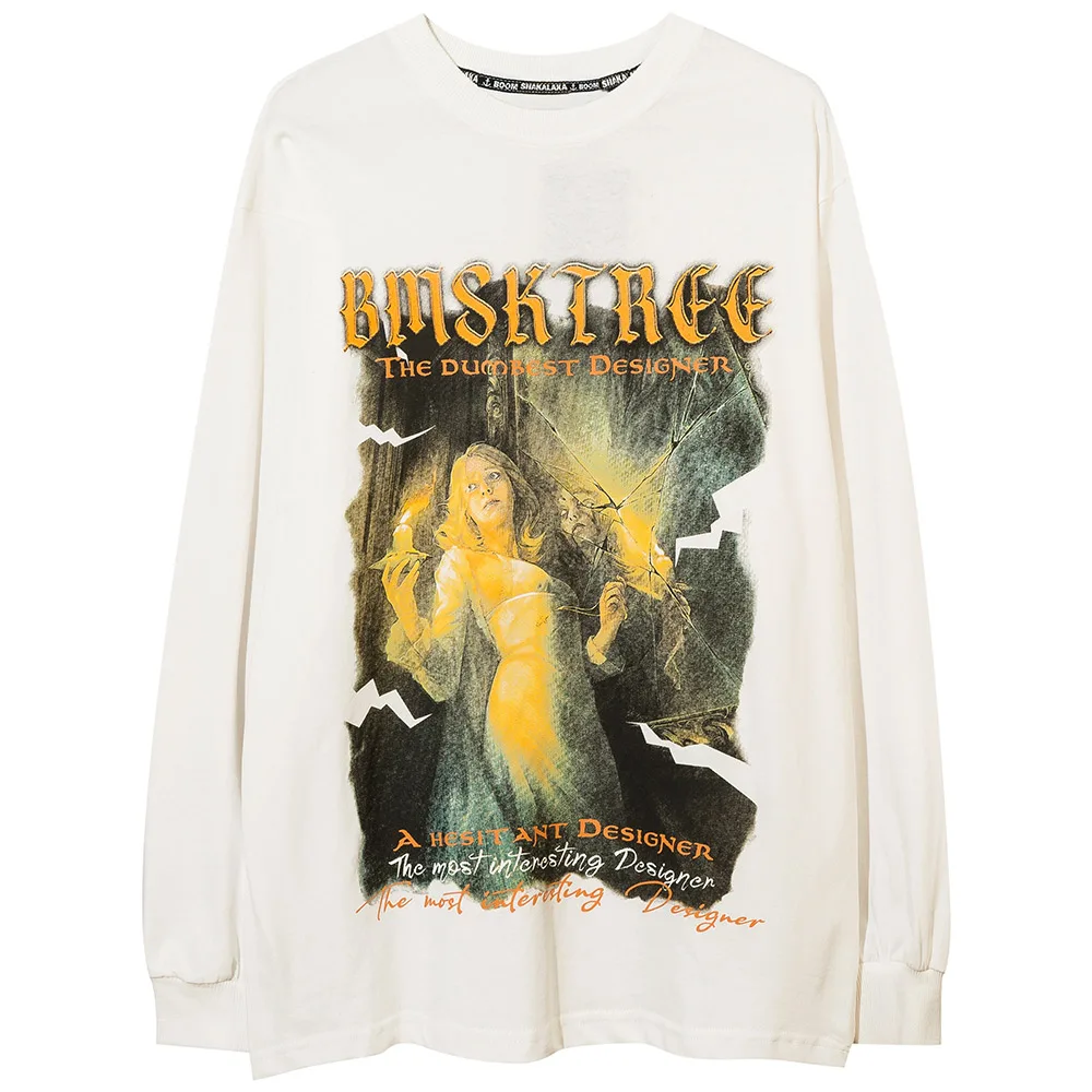 Aolamegs Hip Hop Retro Men&#39;s Sweatshirt Abstract Letter Girl Print Long Sleeves  - £103.81 GBP