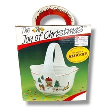The Joy of Christmas Jamestown Candy Basket Bowl Stoneware Handled Scalloped Tri - £18.34 GBP