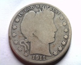 1911-D Barber Half Dollar Good G Nice Original Coin From Bobs Coins Fast Ship - £21.35 GBP