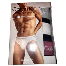 Calvin Klein Men&#39;s XL (40-42) Cotton Stretch 3-Pack Hip Brief Black Body - £21.30 GBP