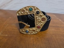 Avignon Suede Belt Size Large Black Embellished Leather Classic Adjustable  - $29.95