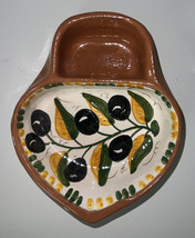 Portugal Hand-painted, Glazed, Terra Cotta Pottery Bowl Olive/Pits dish SIGNED - £10.63 GBP