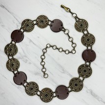 Cabochon Studded Boho Brown and Gold Tone Chain Link Belt OS One Size - $39.59