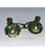 Vintage Green &amp; White Clip On Clamp Stud Earrings Sterling Silver .925 - £23.66 GBP