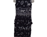 BILA Vintage Cat &amp; Dog Print Dress Drop Waist w Pockets, Crinkle Rayon M - £23.36 GBP