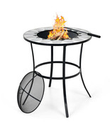 23.5 Inches Round Fire Pit Table with Mesh Cover and Fire Poker - Color:... - $138.49