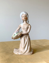 Vtg Porcelain Figurine Kneeling Girl Holding Flowers 7", Seymour Mann Style - £17.61 GBP
