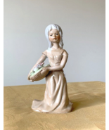 Vtg Porcelain Figurine Kneeling Girl Holding Flowers 7&quot;, Seymour Mann Style - £17.68 GBP