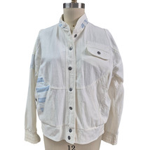Vtg 80s 90s Y2K Casual Club White Denim Jacket Contrast Trim Poly/Cotton... - $33.86