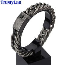 Vintage Black Stainless Steel Bracelet Men 12/15MM Rhombus Thick Chain Link Mens - £24.00 GBP