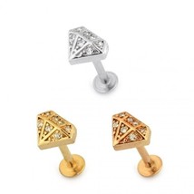 Diamond Shape Mico CZ Jeweled 316L Steel Cartilage Helix Tragus Piercing Earring - £34.93 GBP