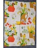 Vintage Cotton MCM Fabric Piece Bon Appetit Yellow Orange Floral 24x17 H... - $14.54