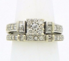 3/4 ct DIAMOND BRIDAL WEDDING RING SET REAL SOLID 14 KW GOLD 5.6 g SIZE 5 - £701.11 GBP