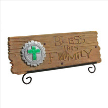 Cast Stone Plaque with Stand 9 x 3.3 inches Bless This Family - £11.86 GBP