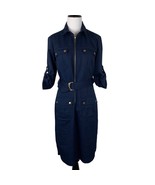 Sharagano Womens Navy Blue Belted Shirt Dress Roll-Up Sleeves Size 4 - $370.16 MXN