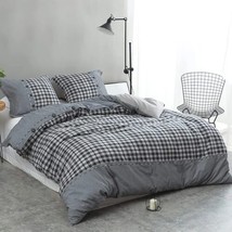 3Pcs 100% Cotton Queen Size Buffalo Check Plaid Flannel Duvet Cover Bedding Set - £95.32 GBP